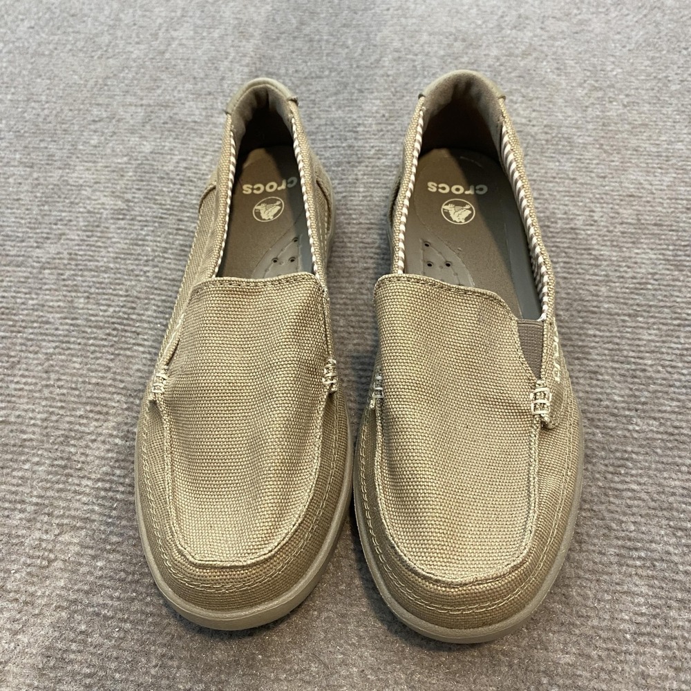 Crocs Shoes Womens Size 6 Beige Canvas Slip On Loafers Casual Flats 14391 - Picture 2 of 10
